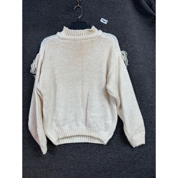 VTG Spice Of Life Sweater Womens Sz L White Fringe Heart Fair Isle Pullover Knit - Picture 2 of 6